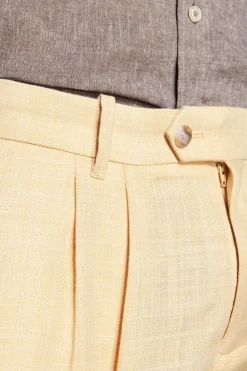 Bermuda misto lino con pinces giallo