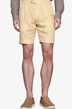 Bermuda misto lino con pinces giallo