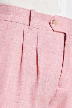 Bermuda misto lino con pinces rosa