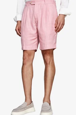 Bermuda misto lino con pinces rosa