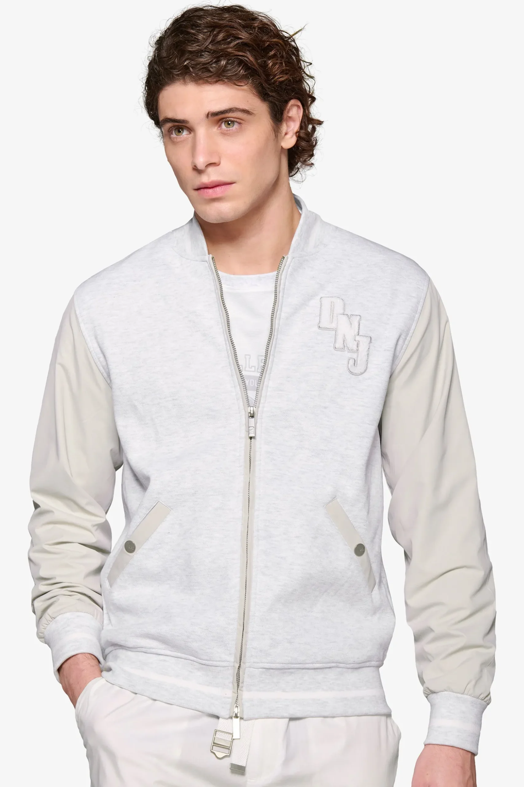 Bomber corto bimaterico DNJ grigio melange