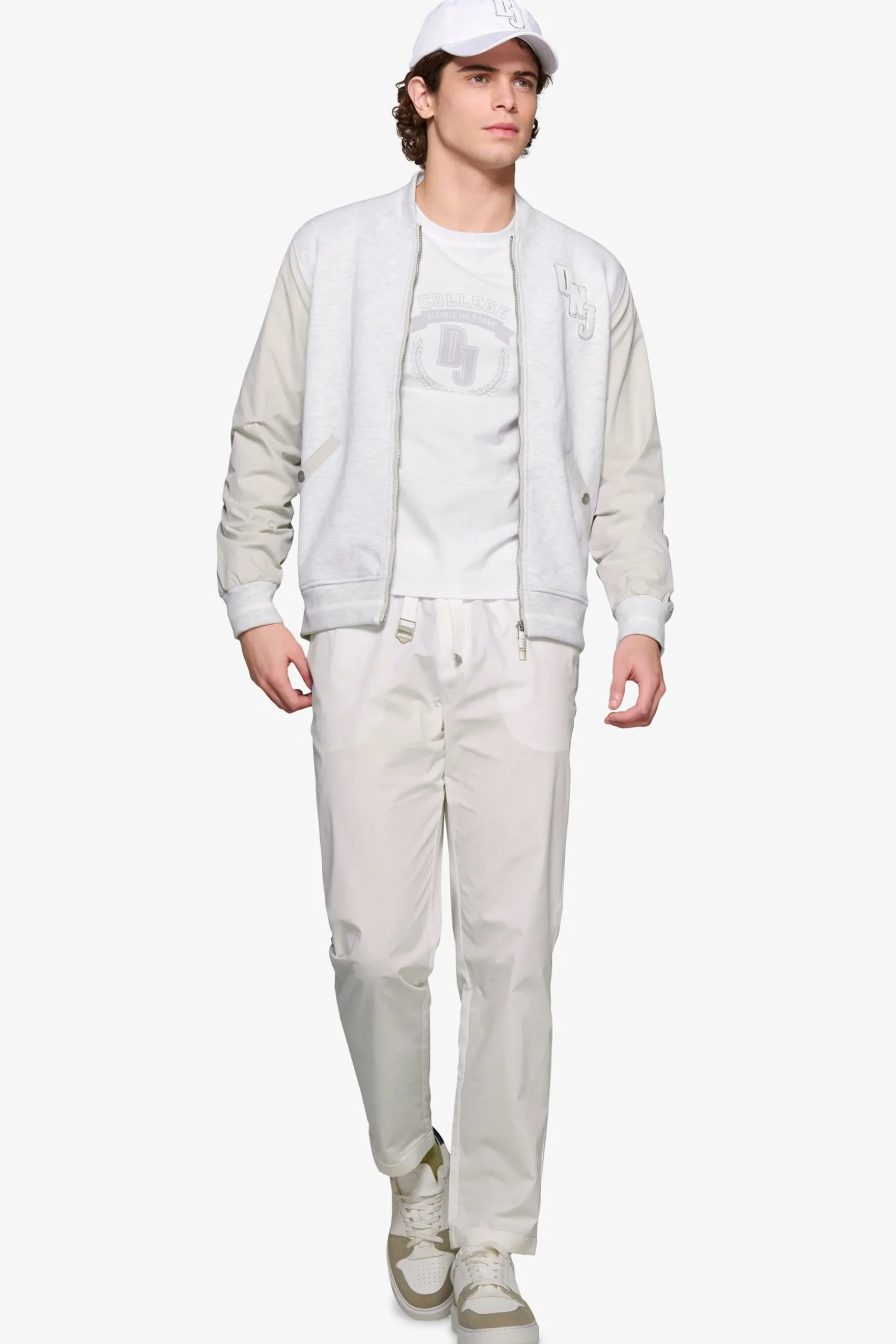 Bomber corto bimaterico DNJ grigio melange