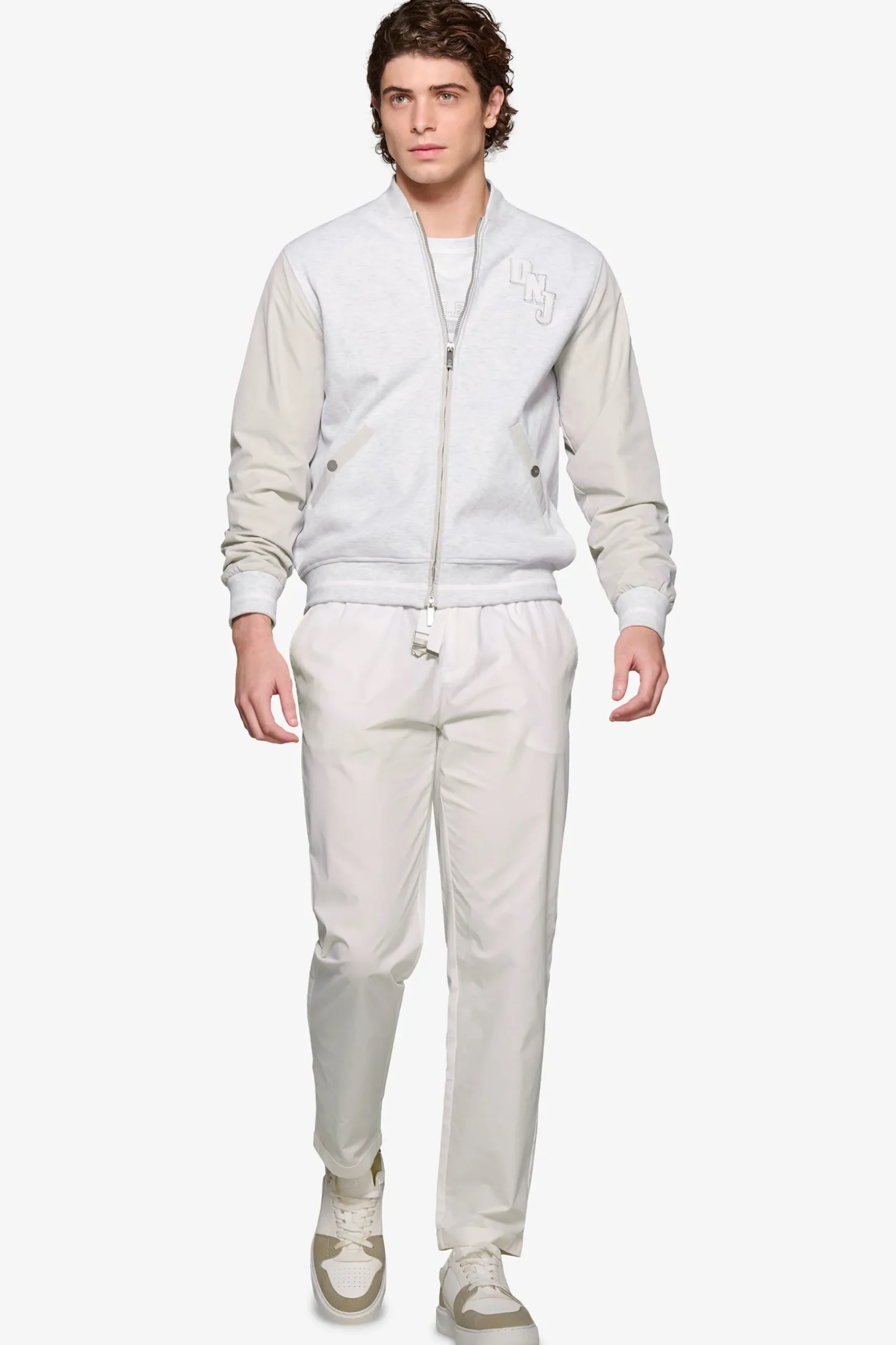 Bomber corto bimaterico DNJ grigio melange