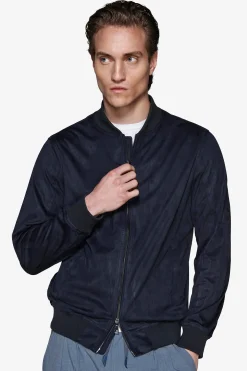 Bomber full zip in ecosuede blu