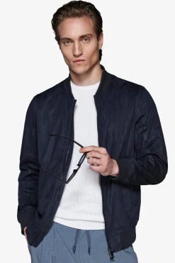 Bomber full zip in ecosuede blu