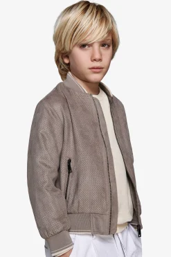 Bomber in ecosuede traforato tortora Kids