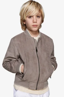 Bomber in ecosuede traforato tortora Kids