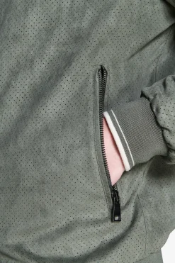 Bomber in ecosuede traforato verde