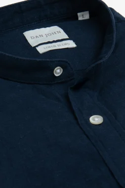 Camicia coreana misto lino blu