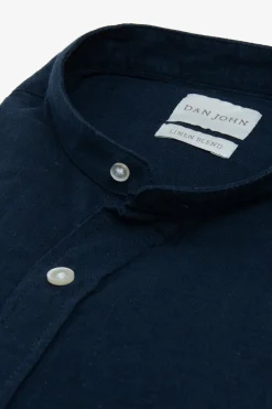 Camicia coreana misto lino blu