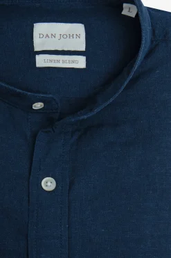 Camicia coreana misto lino blu
