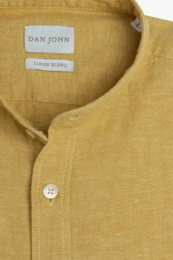 Camicia coreana misto lino gialla