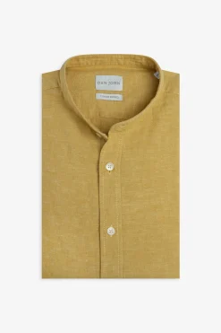 Camicia coreana misto lino gialla