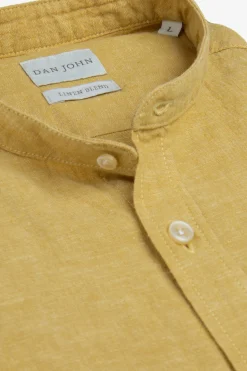 Camicia coreana misto lino gialla