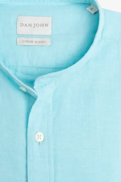 Camicia coreana misto lino turchese
