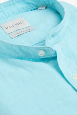 Camicia coreana misto lino turchese
