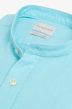 Camicia coreana misto lino turchese