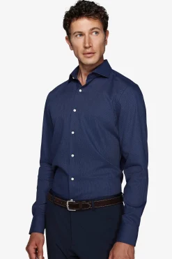 Camicia fantasia punta spillo blu scuro slim