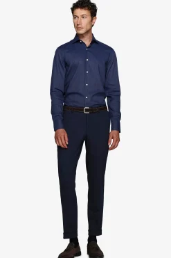 Camicia fantasia punta spillo blu scuro slim