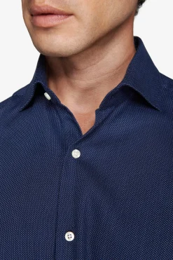 Camicia fantasia punta spillo blu scuro slim