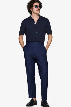 Camicia in maglia punto mattoncino blu