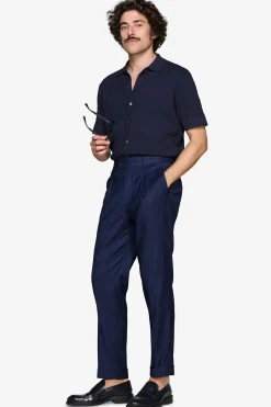 Camicia in maglia punto mattoncino blu