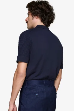 Camicia in maglia punto mattoncino blu