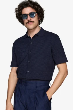 Camicia in maglia punto mattoncino blu