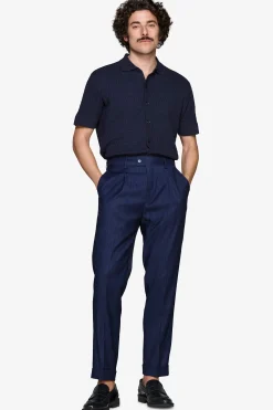 Camicia in maglia punto mattoncino blu