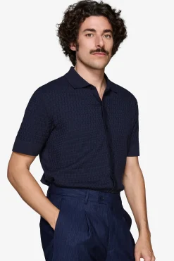 Camicia in maglia punto mattoncino blu