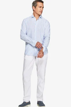 Camicia misto lino a righe celeste