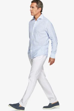 Camicia misto lino a righe celeste