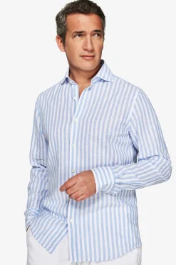 Camicia misto lino a righe celeste