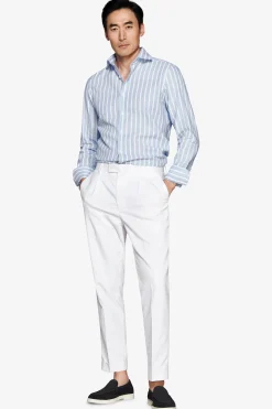 Camicia misto lino a righe celeste