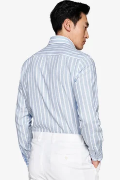 Camicia misto lino a righe celeste