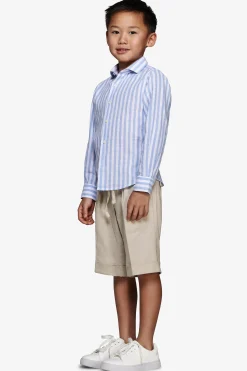 Camicia misto lino a righe celeste Kids