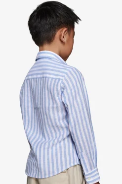 Camicia misto lino a righe celeste Kids