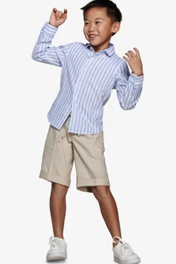 Camicia misto lino a righe celeste Kids