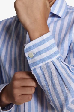 Camicia misto lino a righe celeste Kids