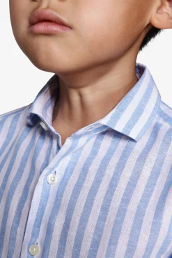 Camicia misto lino a righe celeste Kids