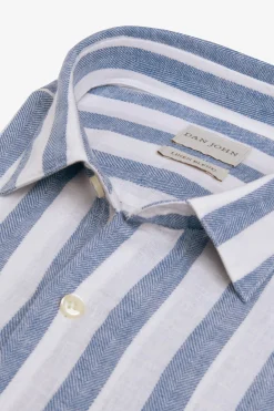 Camicia misto lino a righe royal