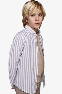 Camicia misto lino a righe tortora Kids