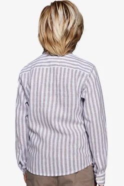 Camicia misto lino a righe tortora Kids