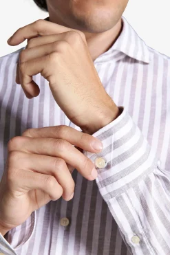 Camicia misto lino a righe tortora