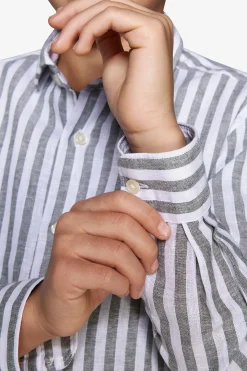 Camicia misto lino a righe verde Kids