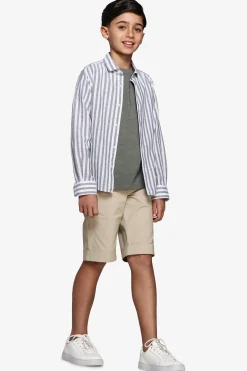 Camicia misto lino a righe verde Kids