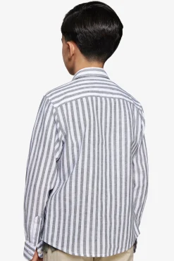 Camicia misto lino a righe verde Kids