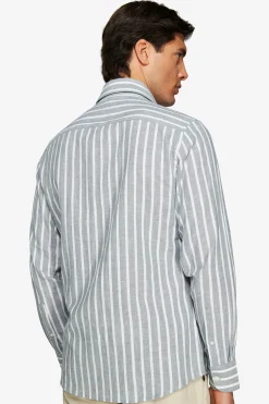 Camicia misto lino a righe verde