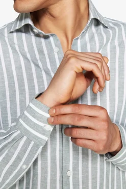 Camicia misto lino a righe verde