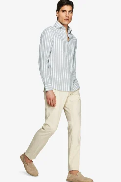 Camicia misto lino a righe verde